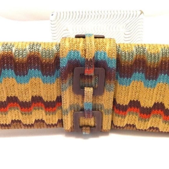 DESIGNER INSPIRED MULTI COLOR LINEN/STRAW CLUTCH/H - Picture 1 of 5